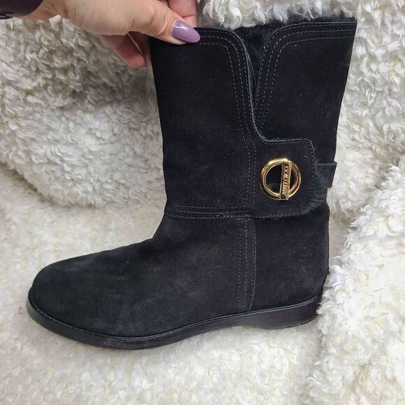 Jimmy Choo Black‎ Suede Leather Mid Calf Fur Lined Boots sz 36.5 - Picture 7 of 10